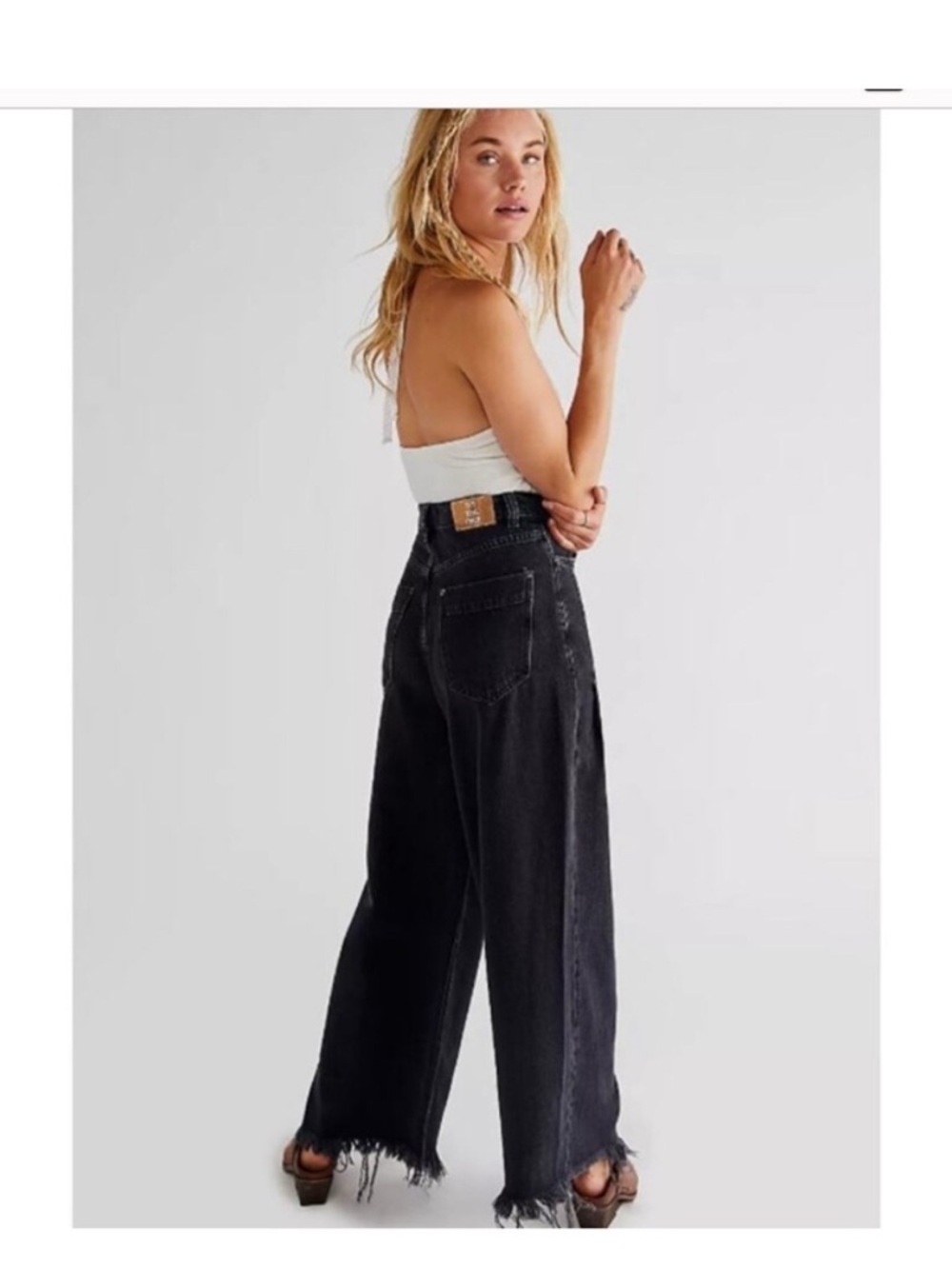 Free People Black High-Rise Wide-Leg Flare Jeans also in taupe worn once - Picture 3 of 7